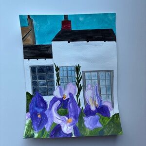 Watercolor Home With Flowers